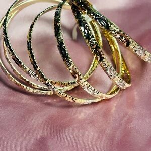 Elegant Gold and Silver Textured Bangles 7 piece set